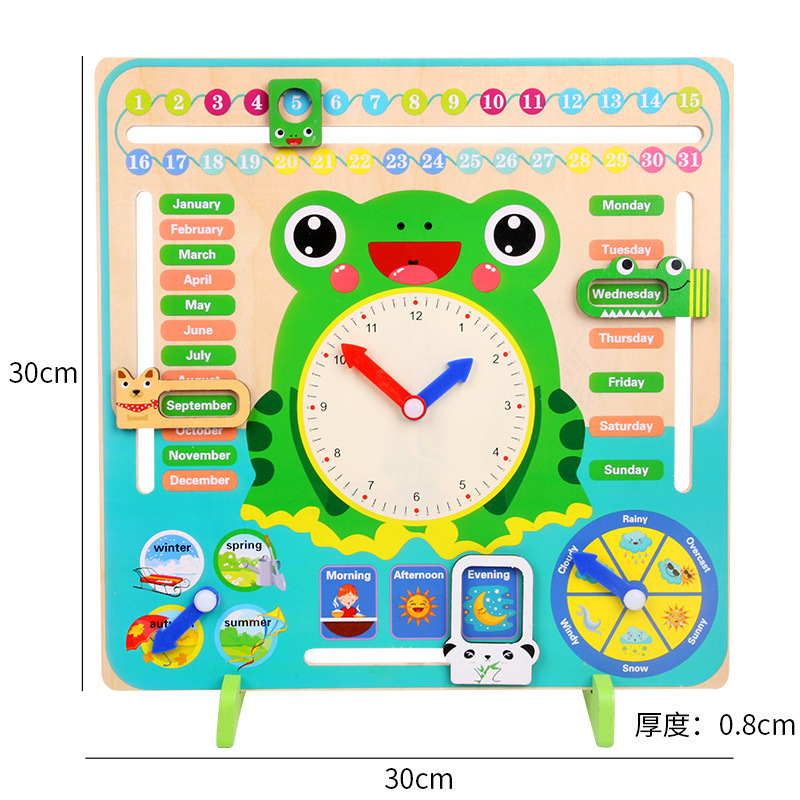 Wooden Frog Calendar Board Clock Toy